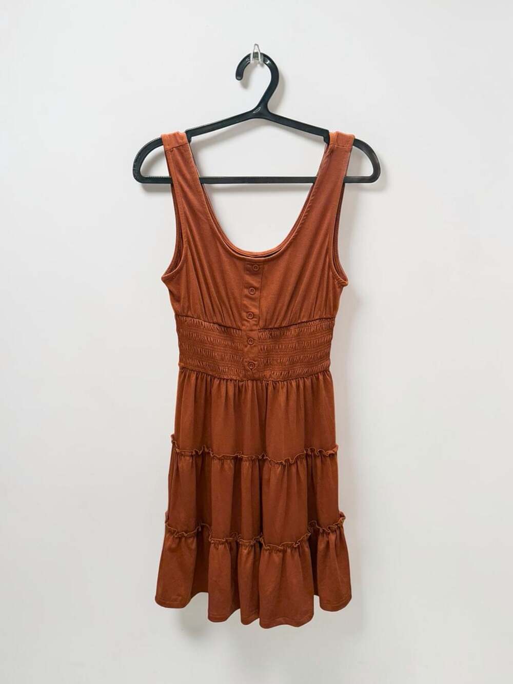 Dokotoo Rust Sleeveless Button Front Smocked Waist Tiered Mini Dress Size XS